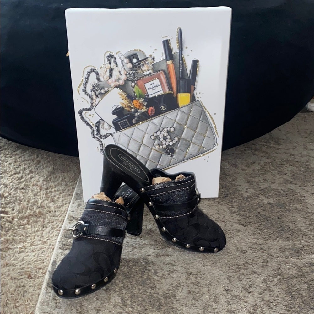 ⭐️Coach Black Studded Heeled Clogs